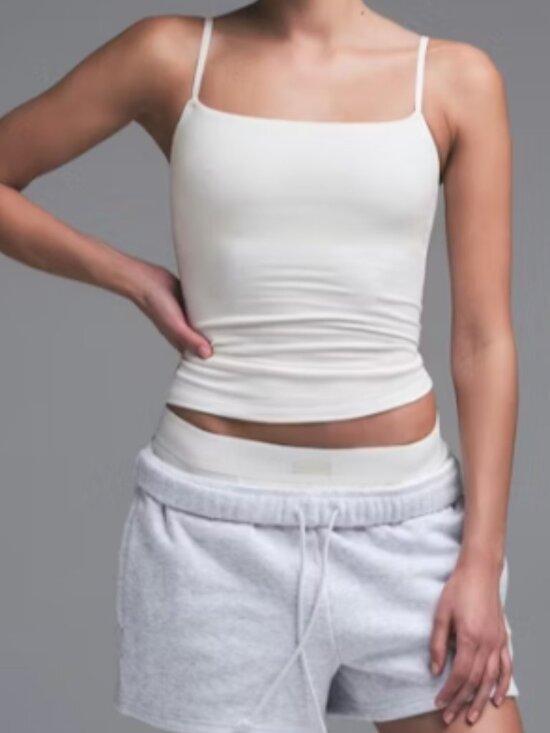 SKIMS Tops - SKIMS Cotton Jersey Cami Tank Womens Small Marble Cream Light Support Top EUC